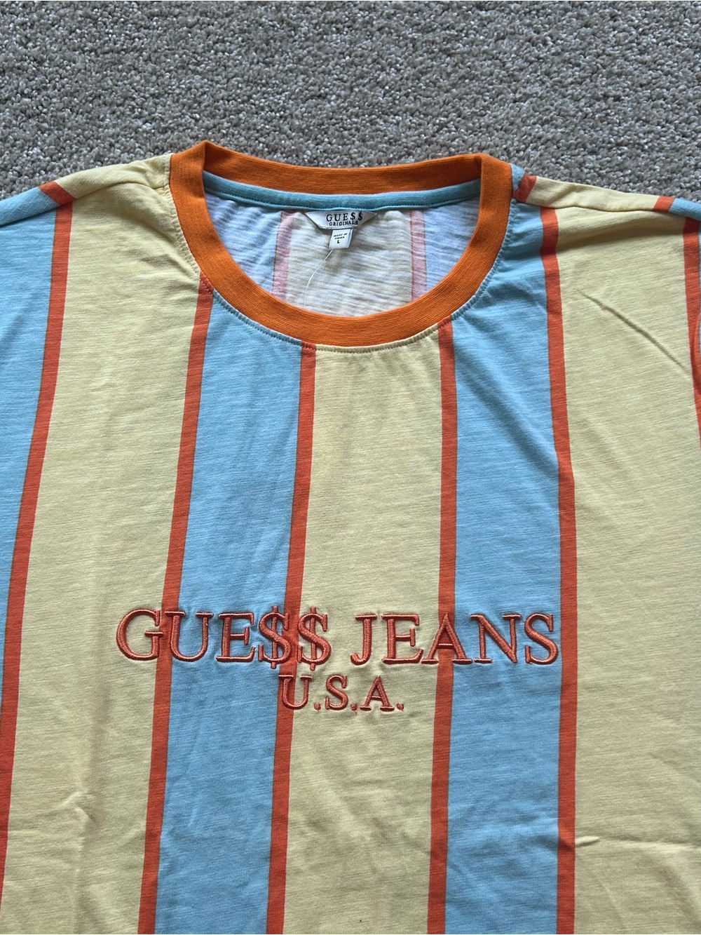 NWT GUESS Originals x A$AP Rocky Vertical Striped T-Shirt Men's L Orange Blue - Picture 5 of 11